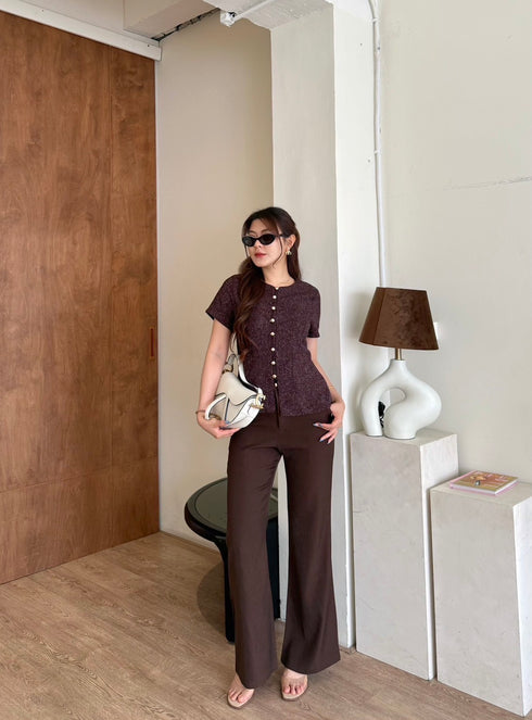 Women Elegant Tweed Tops With Pants Sets